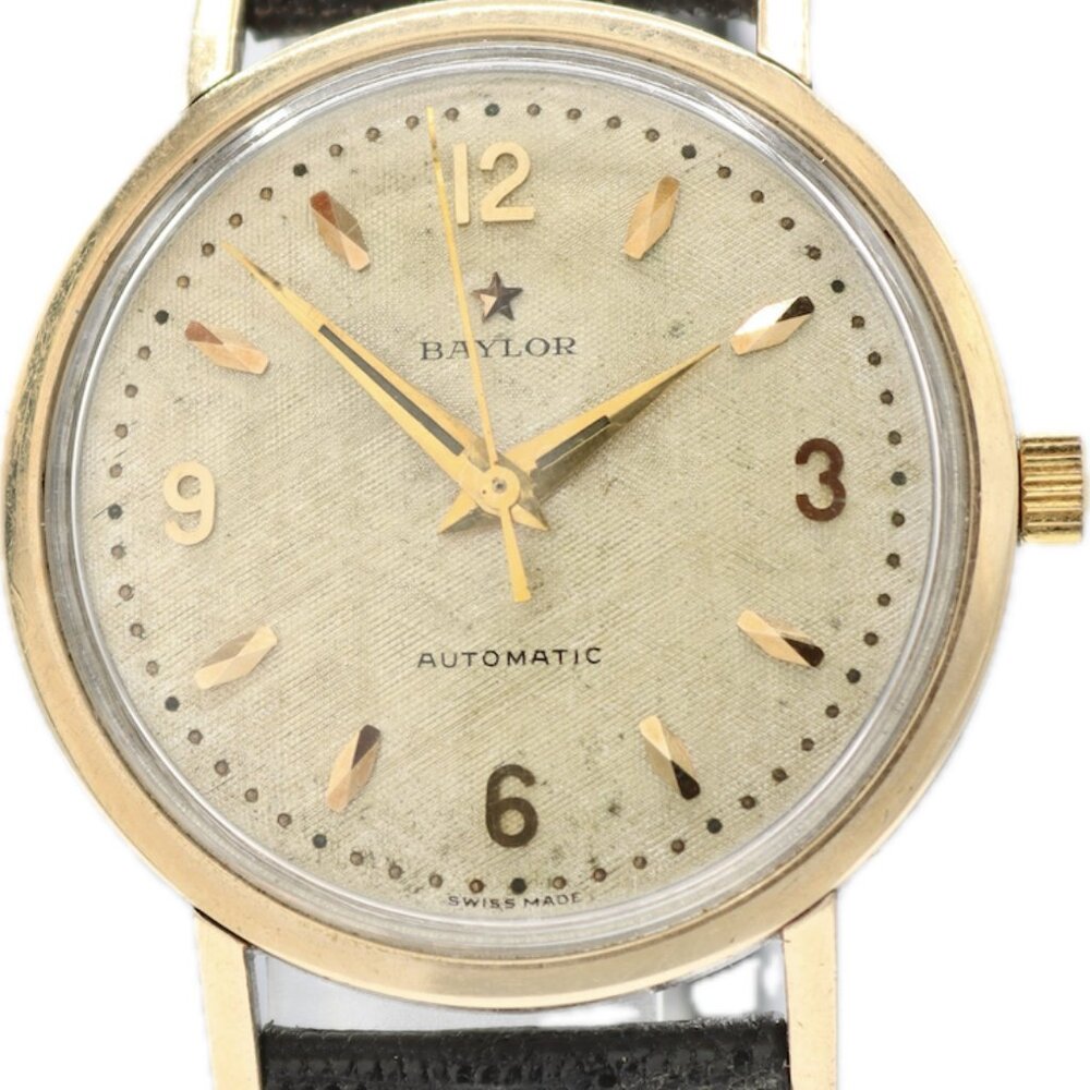 Vintage 34mm Baylor Linen Dial Men's Automatic Wristwatch Swiss Gold Capped
